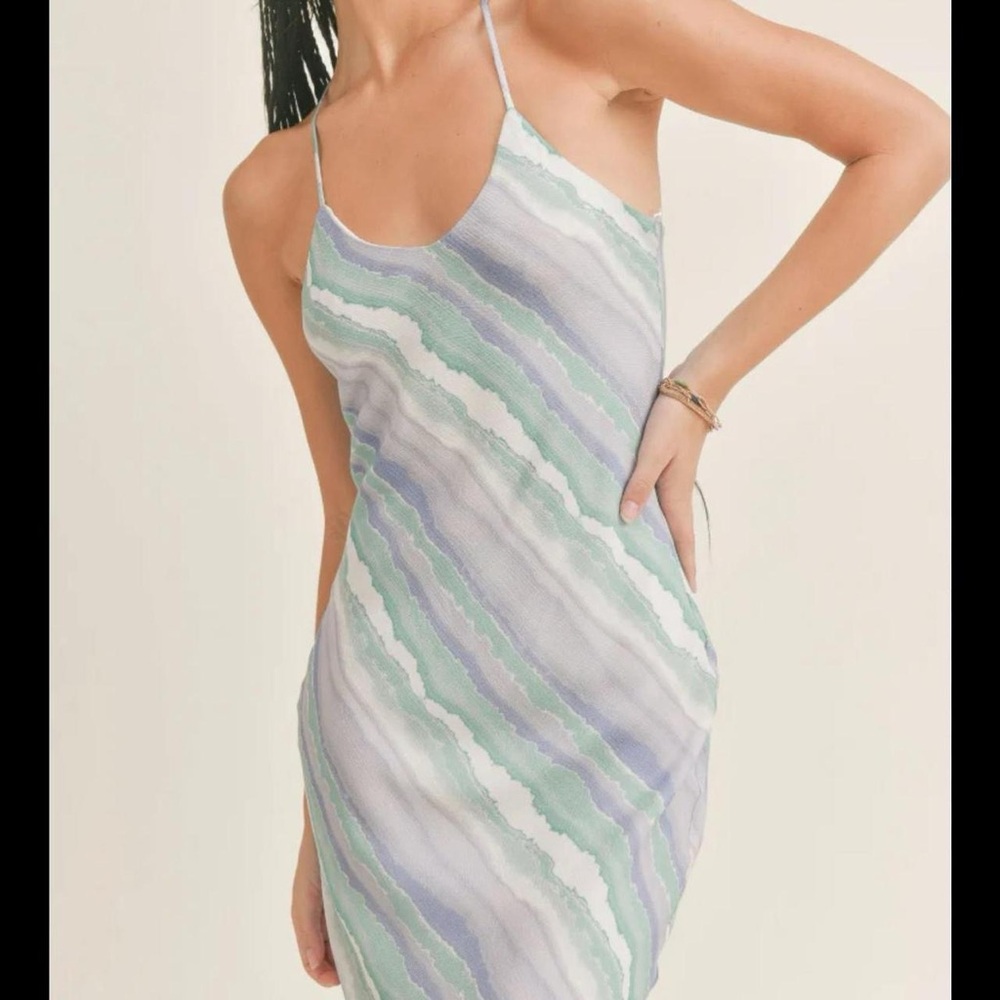 NWT Sage The Label Lunar Cowl Open Back Midi Slip Dress in Mint Lavender, Size M